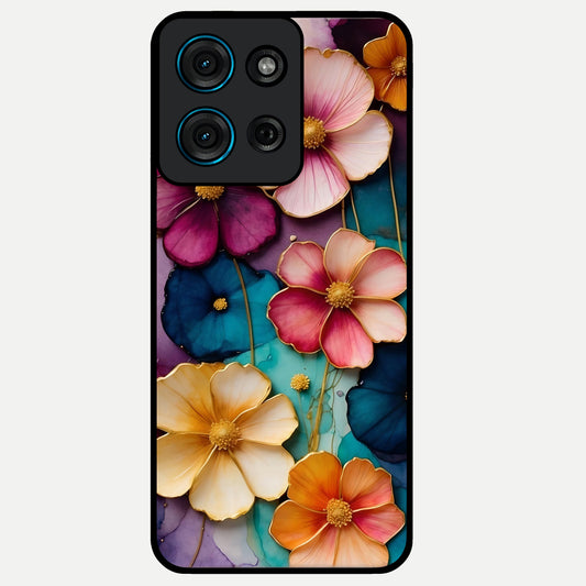 Artlyn Grace Flower Pattern Glass Case showing flat back view with elegant floral pattern artwork and glossy glass finish.