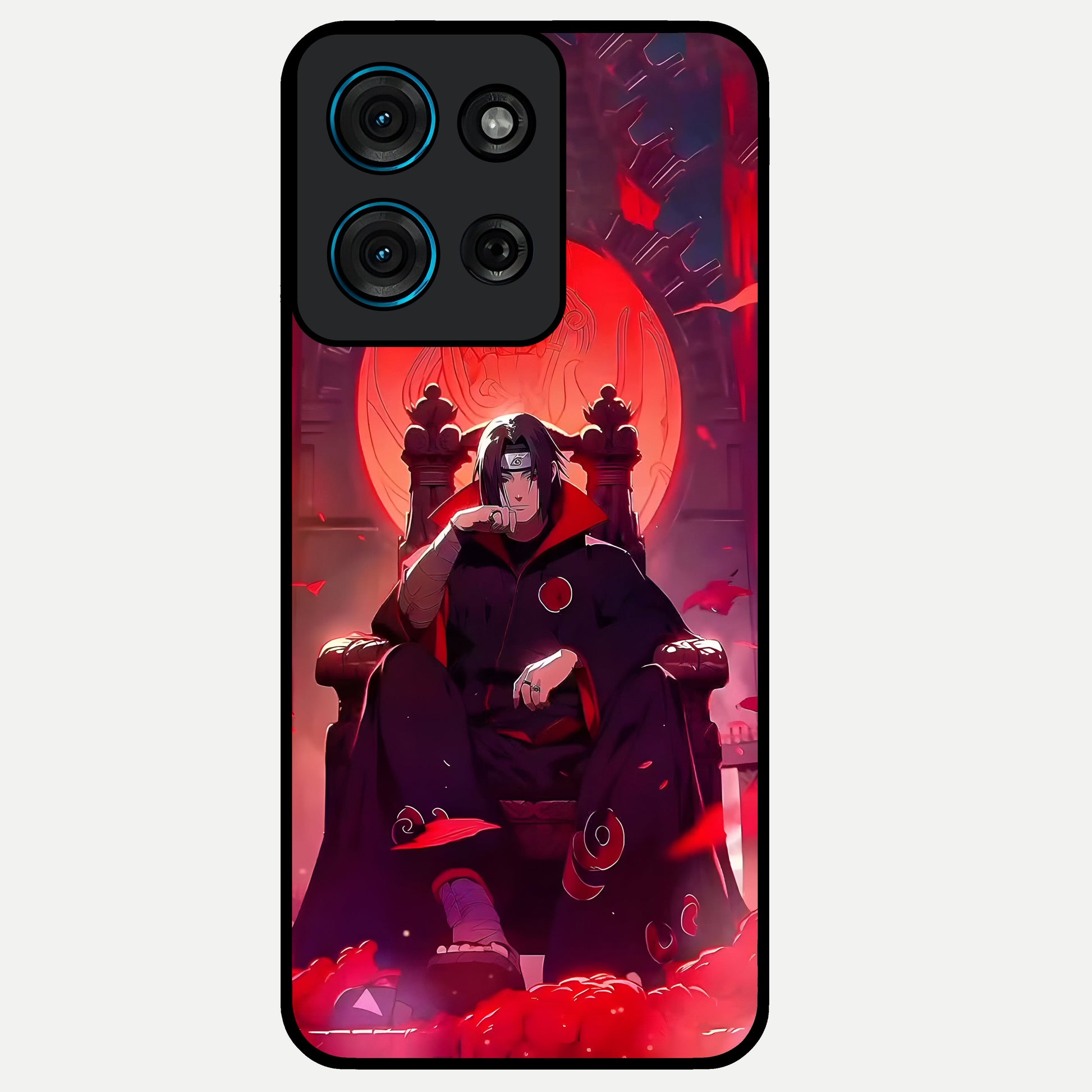 Blood Moon Sovereign Glass Case showing flat back view with mystical blood moon artwork and glossy glass finish.