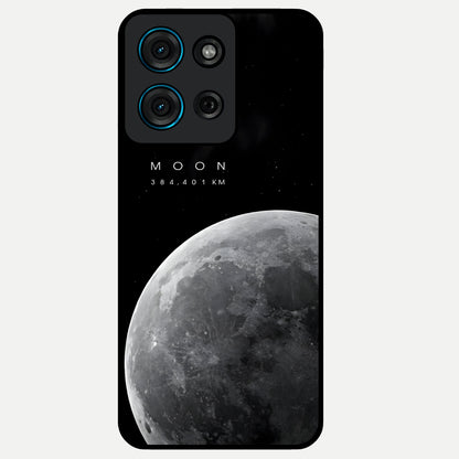 Cosmic Moon Glow Glass Case showing flat back view with glowing moon artwork and glossy glass finish.