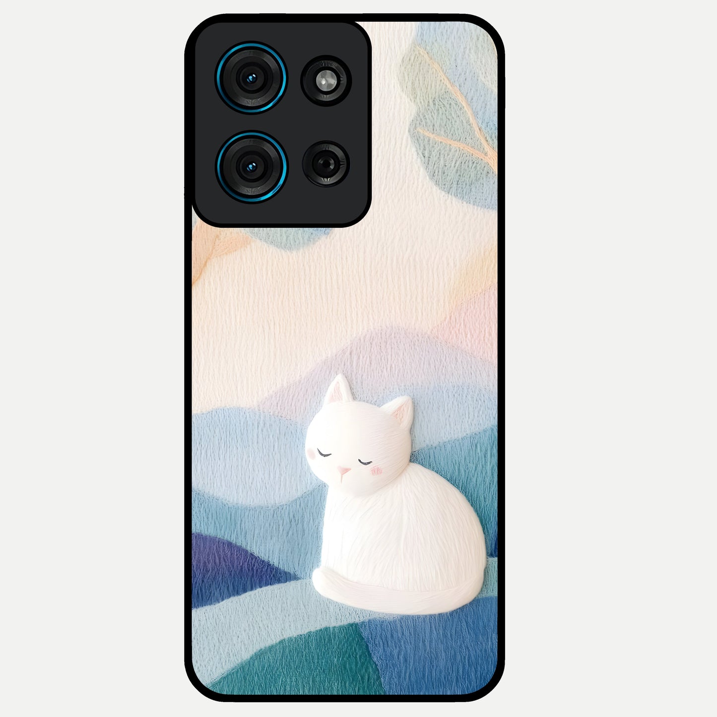 Cotton Dream Cat Glass Case showing flat back view with soft dreamy cat artwork and glossy glass finish.
