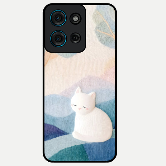 Cotton Dream Cat Glass Case showing flat back view with soft dreamy cat artwork and glossy glass finish.