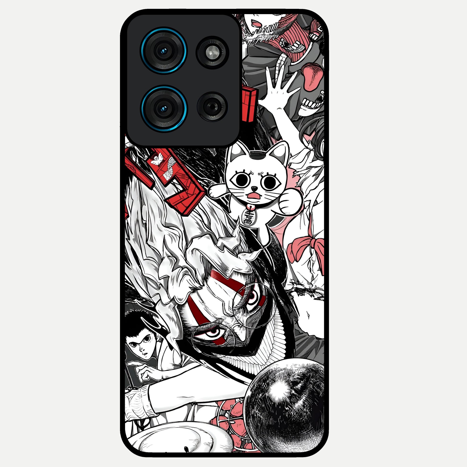 Crimson Chaos Panel Glass Case showing flat back view with bold crimson abstract artwork and glossy glass finish.