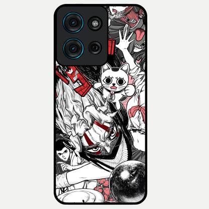 Crimson Chaos Panel Glass Case showing flat back view with bold crimson abstract artwork and glossy glass finish.