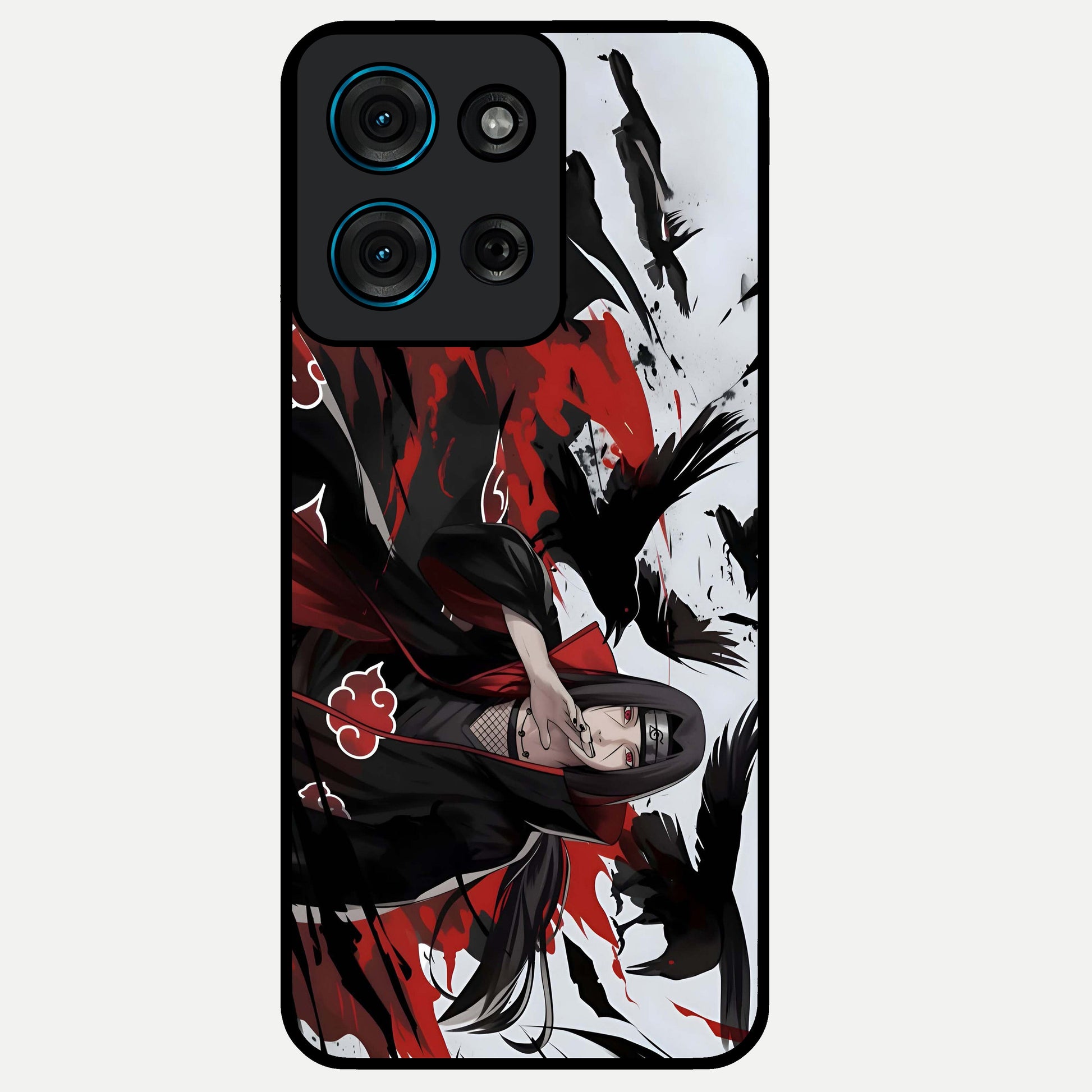 Crimson Crow Illusion Glass Case showing flat back view with artistic crow illusion artwork and glossy glass finish.