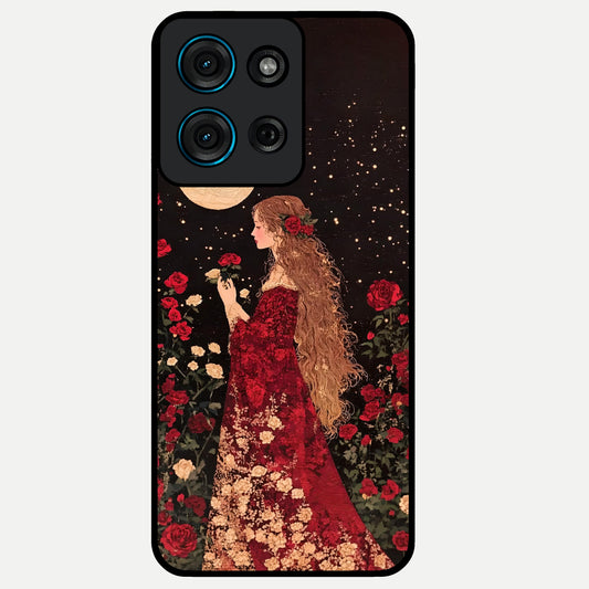 Crimson Dreams Glass Case showing flat back view with dreamy crimson artwork and glossy glass finish.