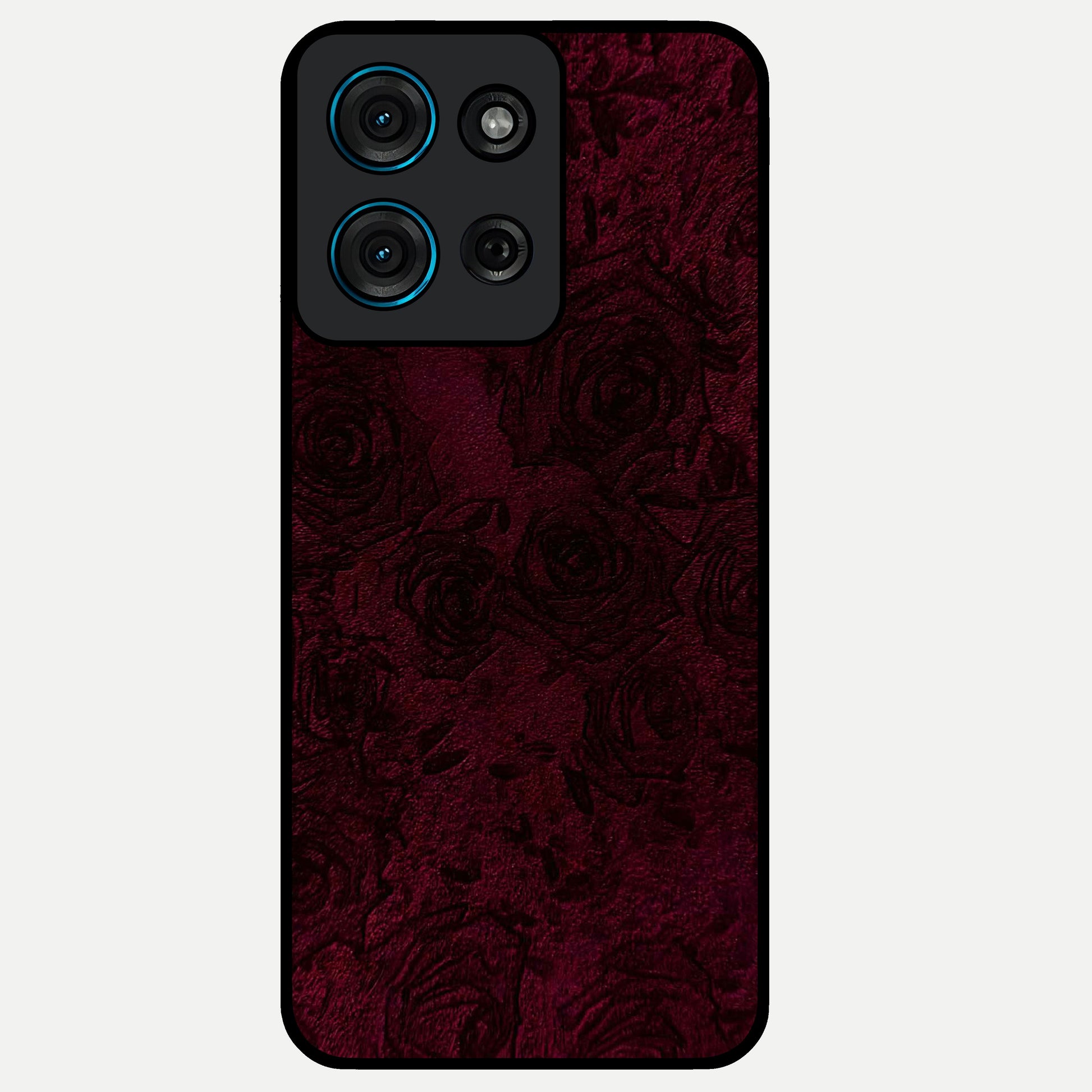 Crimson Fade Flow Glass Case showing flat back view with flowing crimson gradient artwork and glossy glass finish.