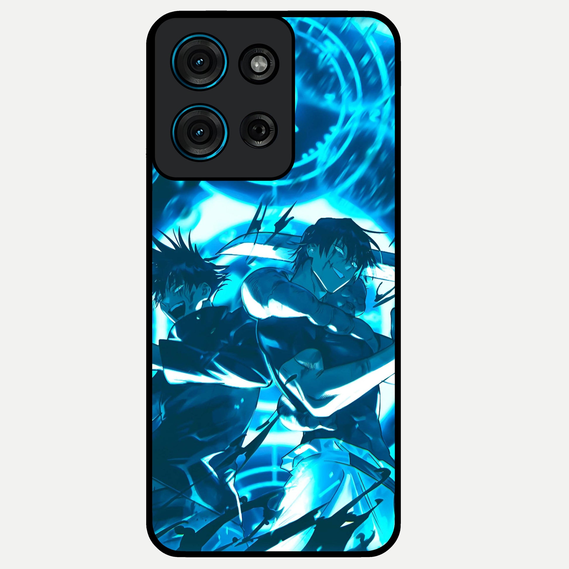 Cursed Energy Clash Glass Case showing flat back view with intense cursed energy artwork and glossy glass finish.