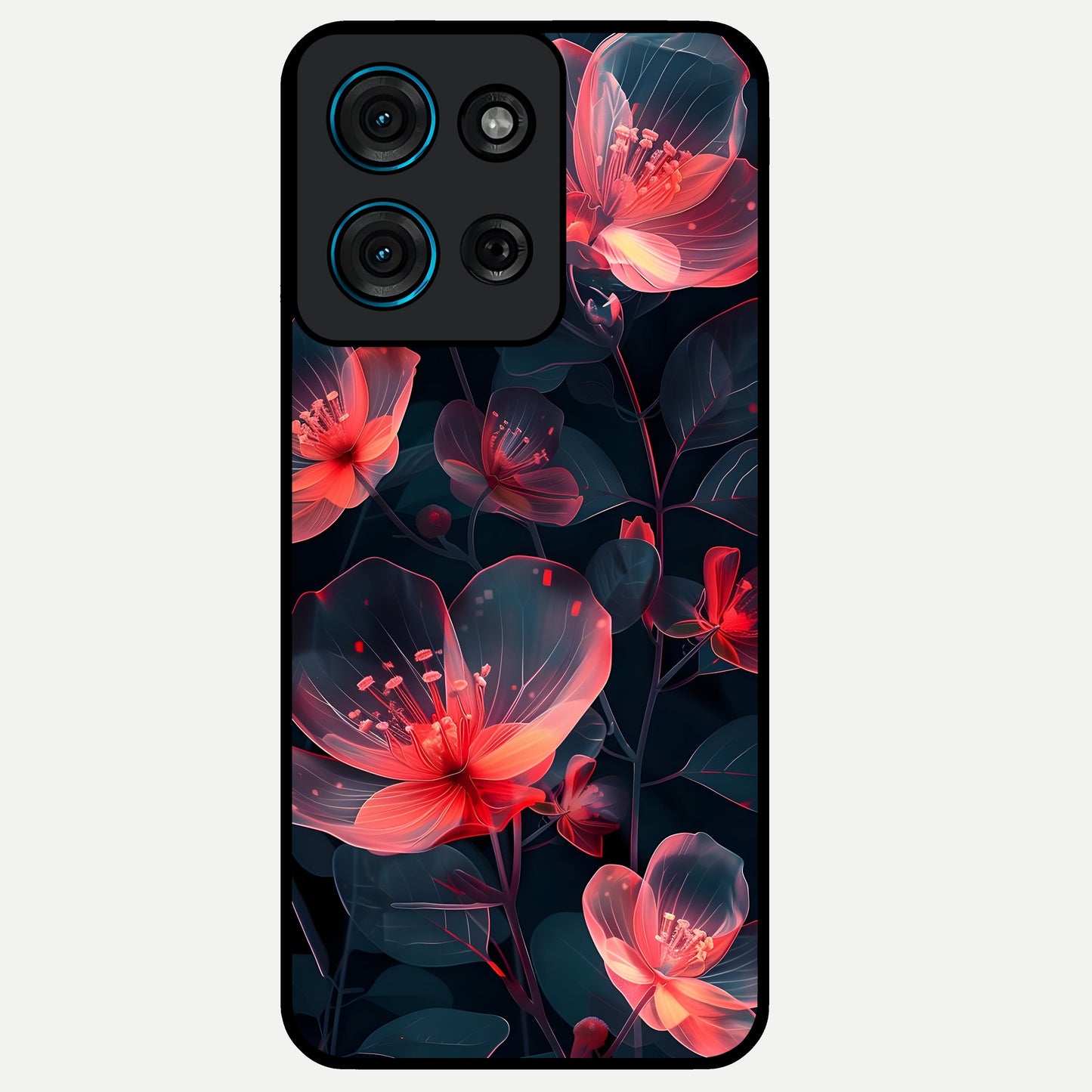 Dark Shade of Flower Glass Case showing flat back view with elegant dark floral artwork and glossy glass finish.
