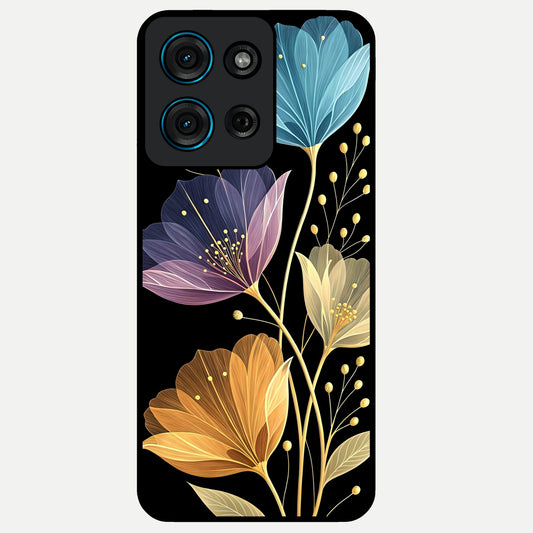 Delicate Multicolor Flowers Glass Case showing flat back view with vibrant floral artwork and glossy glass finish.