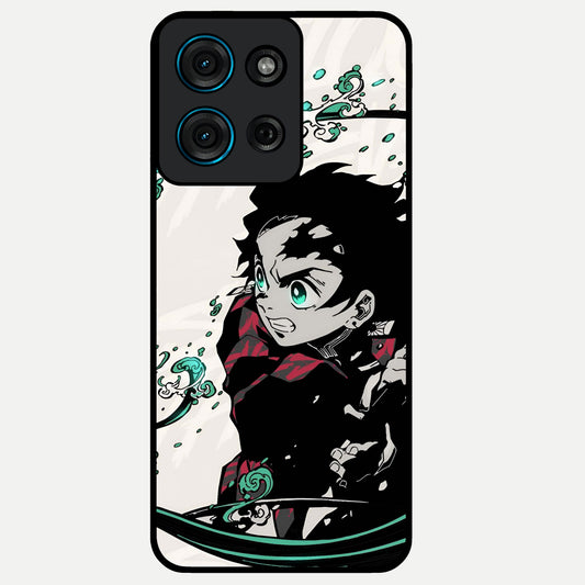 Demon Slayer Glass Case showing flat back view with bold anime inspired artwork and glossy glass finish.