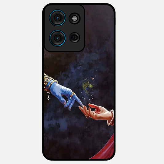 Divine Touch Eternal Glass Case showing flat back view with spiritual themed artwork and glossy glass finish.