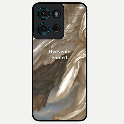 Divine Winged Grace Glass Case showing flat back view with elegant wing inspired artwork and glossy glass finish.