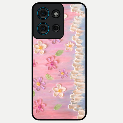 Dreamy Painted Garden Glass Case showing flat back view with artistic painted floral garden artwork and glossy glass finish.