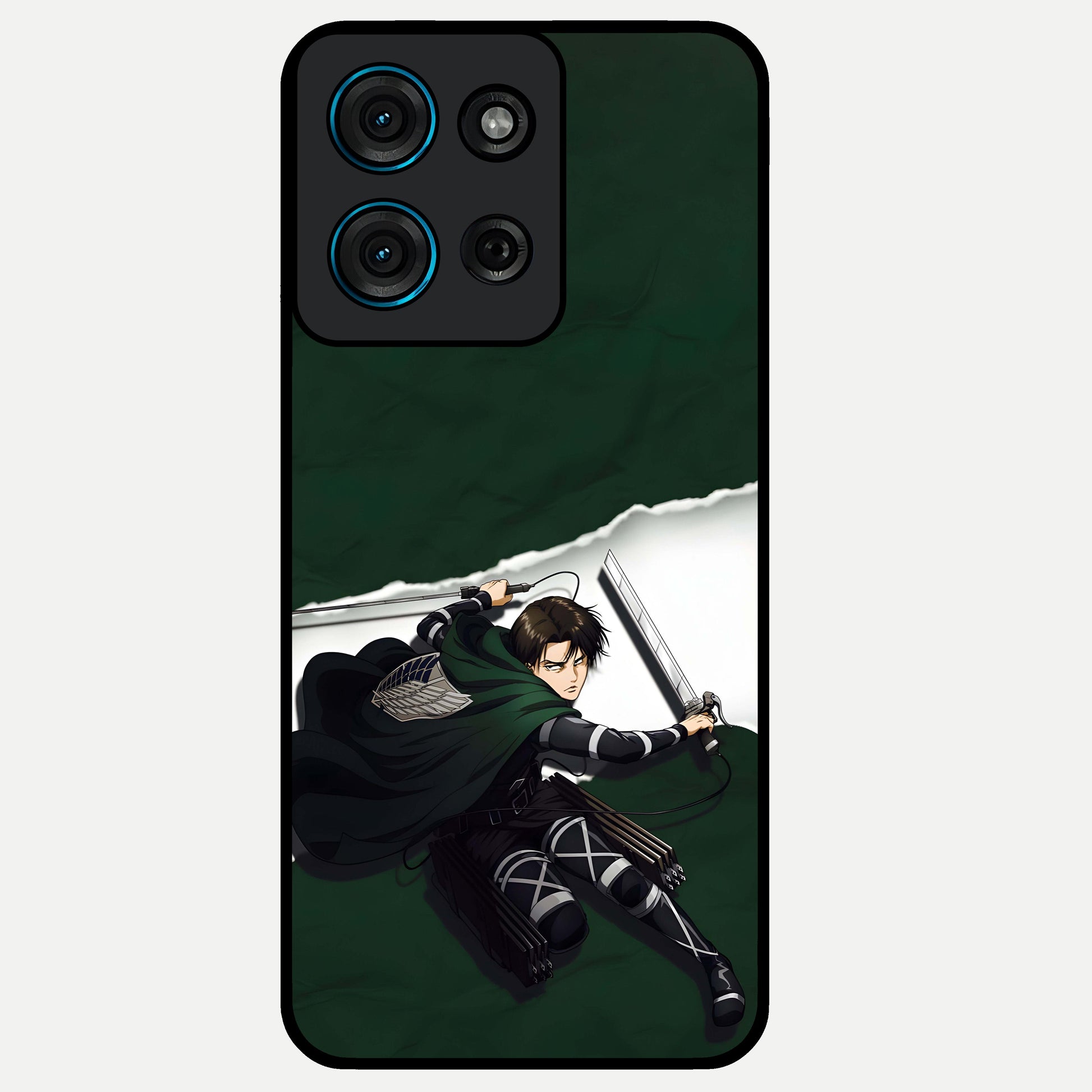 Emerald War Vanguard Glass Case showing flat back view with powerful warrior themed artwork and glossy glass finish.