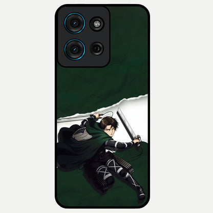 Emerald War Vanguard Glass Case showing flat back view with powerful warrior themed artwork and glossy glass finish.