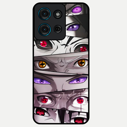 Eyes of Destiny Glass Case showing flat back view with striking eye themed artwork and glossy glass finish.