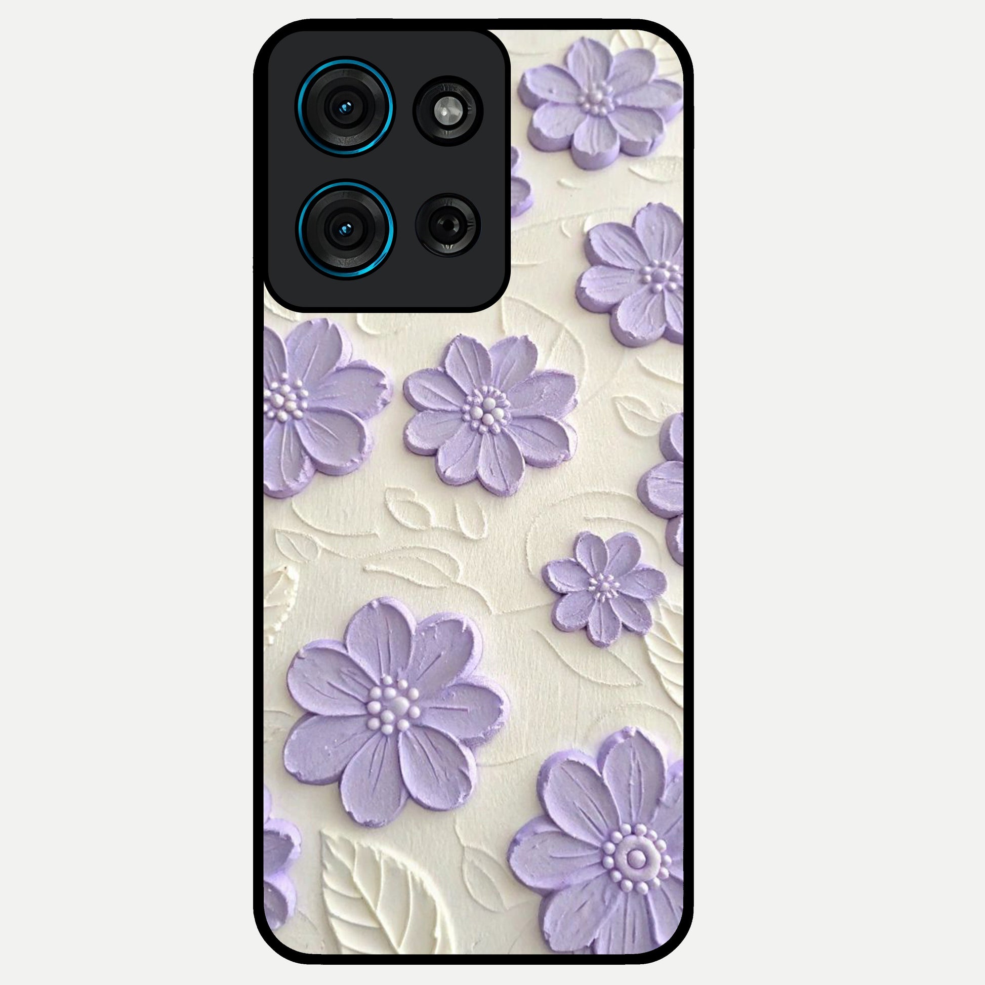 Floral Wall Art With Purple Flowers Glass Case showing flat back view with purple flower artwork and glossy glass finish.