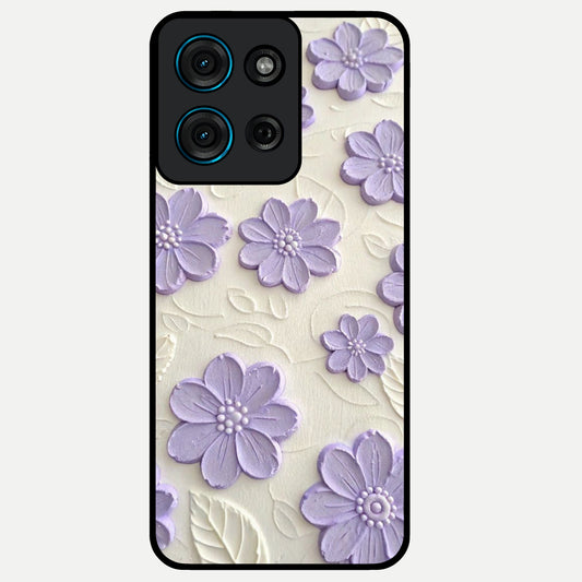 Floral Wall Art With Purple Flowers Glass Case showing flat back view with purple flower artwork and glossy glass finish.