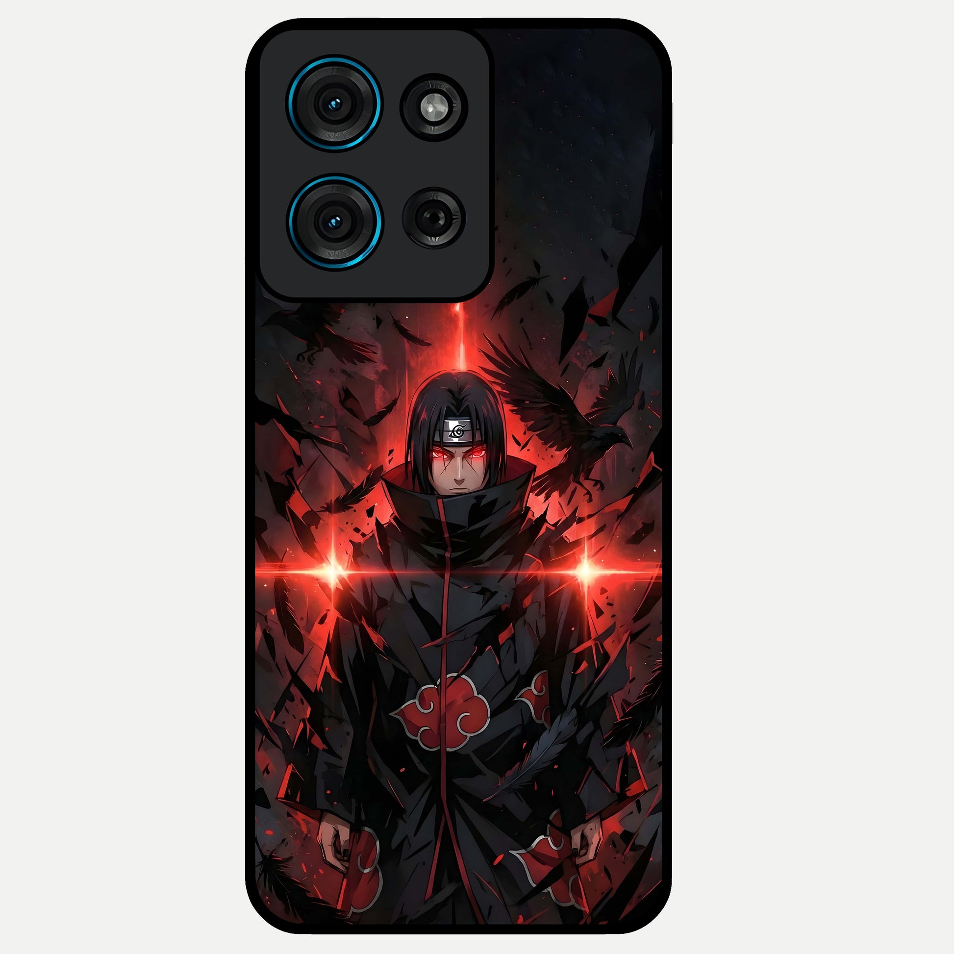 Focused Blade Discipline Glass Case showing flat back view with warrior sword themed artwork and glossy glass finish.
