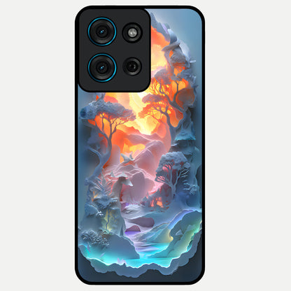 Glow Forest Portal Glass Case showing flat back view with glowing forest portal artwork and glossy glass finish.