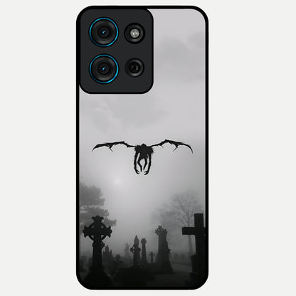 Graveyard Shadow Descent Glass Case showing flat back view with dark graveyard themed artwork and glossy glass finish.