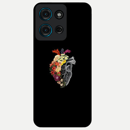 Heart With Flowers Glass Case showing flat back view with heart shaped floral artwork and glossy glass finish.