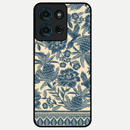 Heirloom Wild Bloom Glass Case showing flat back view with vintage inspired wild flower artwork and glossy glass finish.