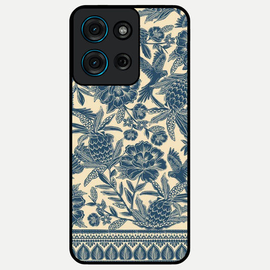 Heirloom Wild Bloom Glass Case showing flat back view with vintage inspired wild flower artwork and glossy glass finish.