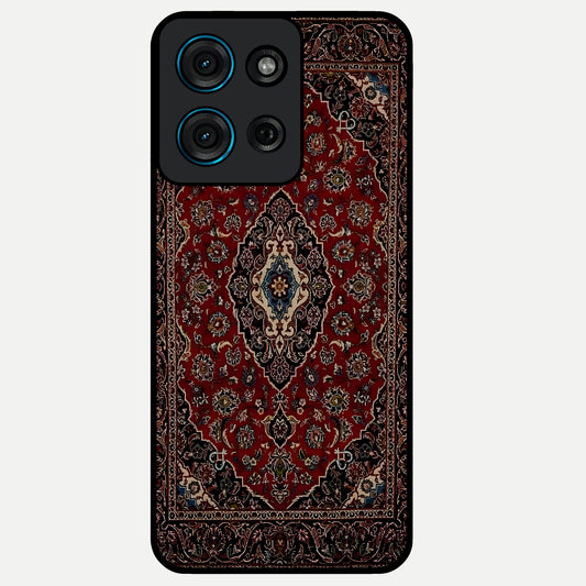 Heritage Carpet Royale Glass Case showing flat back view with ornate Persian carpet inspired pattern and glossy glass finish.