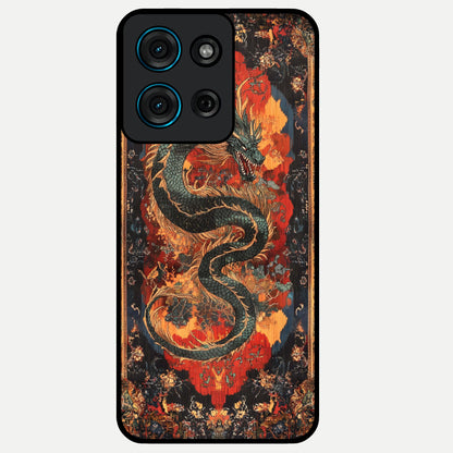 Inferno Dragon Soul Glass Case showing flat back view with fiery dragon artwork and glossy glass finish.