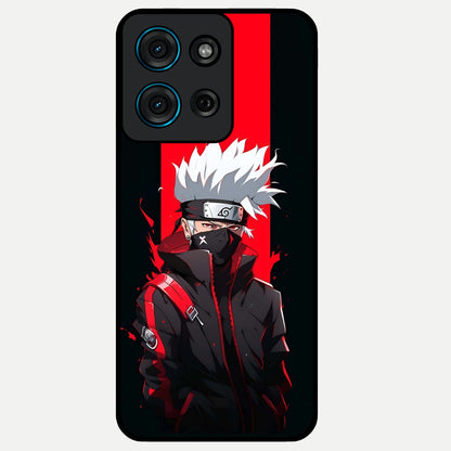 Kakashi Scarlet Shadow Glass Case showing flat back view with powerful anime ninja artwork and glossy glass finish.