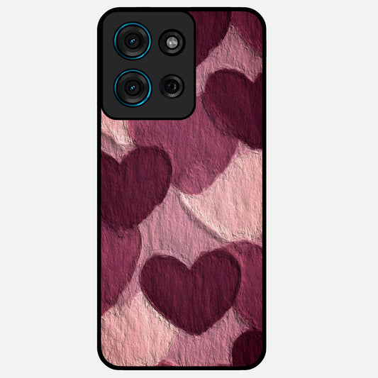Layered Paper Hearts Glass Case showing flat back view with layered paper heart artwork and glossy glass finish.