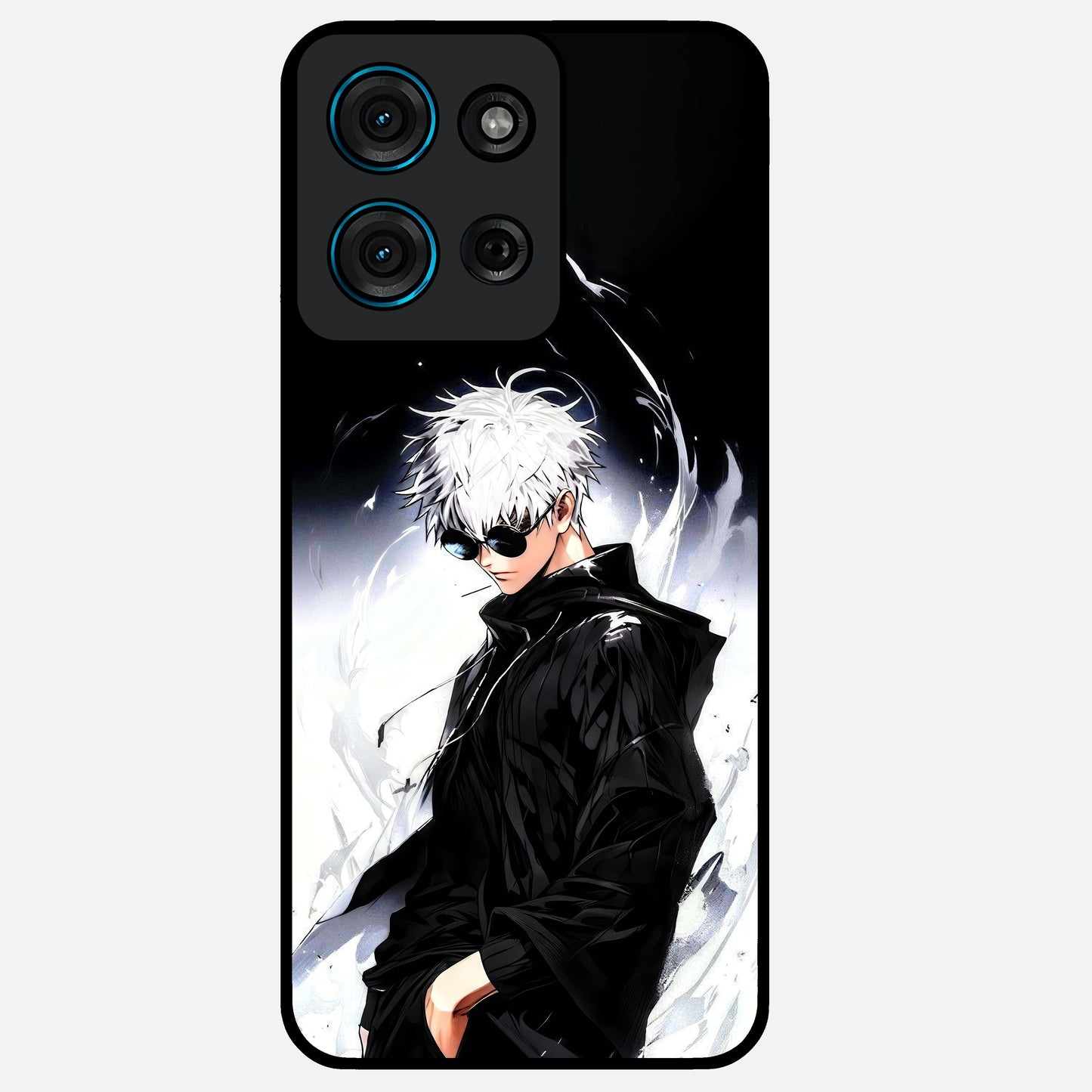 Limitless Shadow King Glass Case showing flat back view with powerful shadow warrior artwork and glossy glass finish.