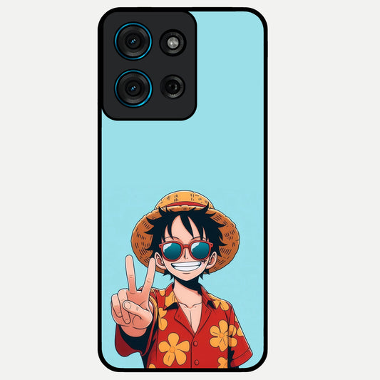 Luffy Summer Anime Vibe Glass Case showing flat back view with vibrant anime character artwork and glossy glass finish.