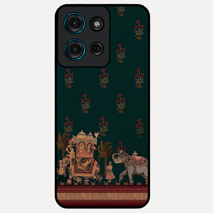 Macmerise Glass Case showing flat back view with stylish modern artwork and glossy glass finish.