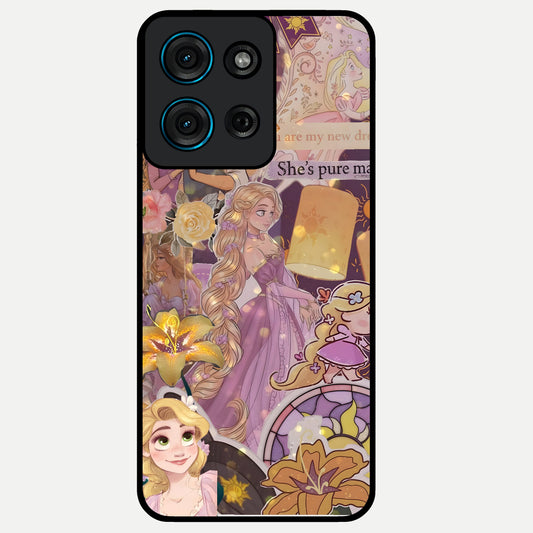 Magical Tangled Dream Glass Case showing flat back view with dreamy tangled artwork and glossy glass finish.