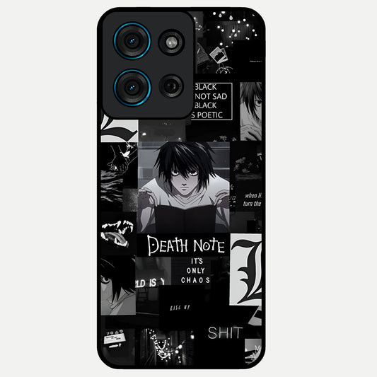 Midnight Chaos Mind Glass Case showing flat back view with abstract dark themed artwork and glossy glass finish.