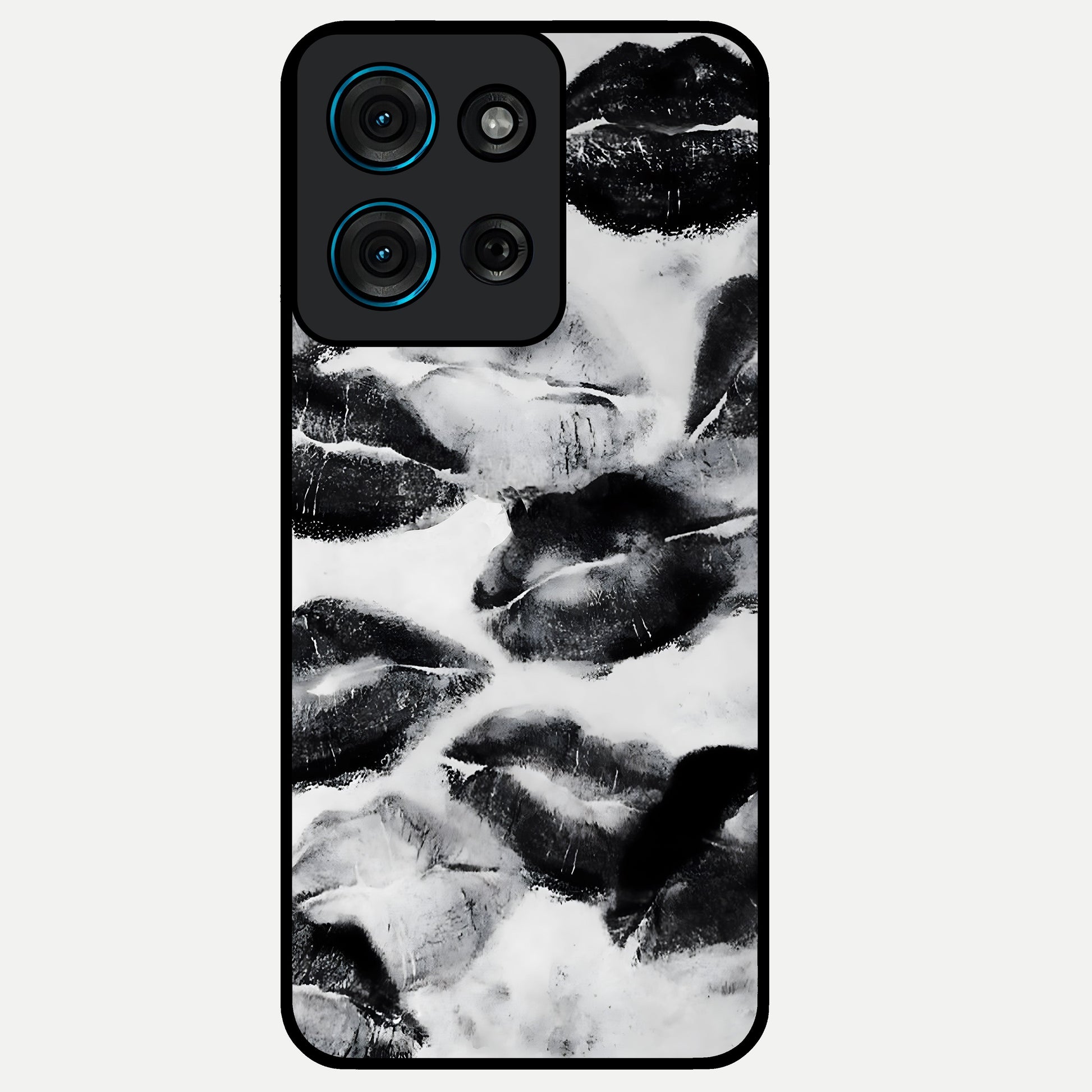 Midnight Kiss Marks Glass Case showing flat back view with lipstick kiss mark artwork and glossy glass finish.