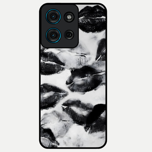 Midnight Kiss Marks Glass Case showing flat back view with lipstick kiss mark artwork and glossy glass finish.