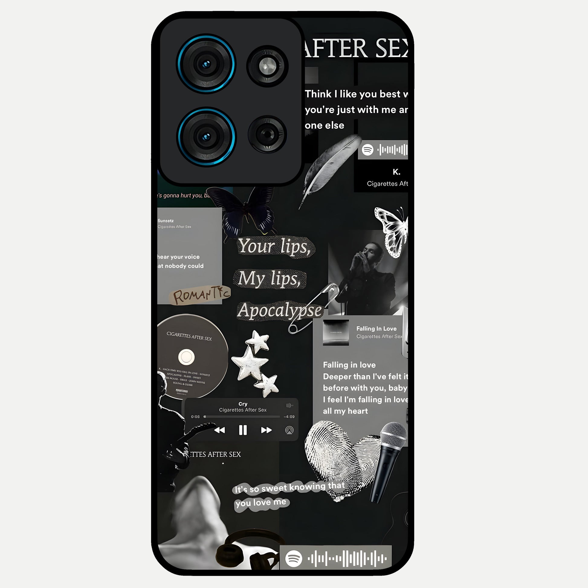 Midnight Love Echo Glass Case showing flat back view with romantic midnight themed artwork and glossy glass finish.