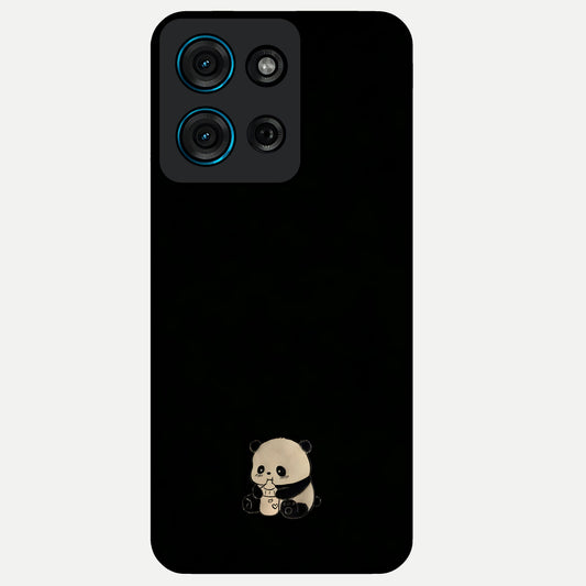 Midnight Panda Love Glass Case showing flat back view with cute panda themed artwork and glossy glass finish.