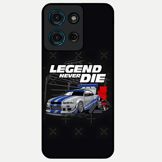Midnight Racing Legacy Glass Case showing flat back view with sleek racing inspired artwork and glossy glass finish.