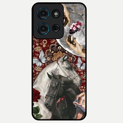 Moonlit Royal Stallion Glass Case showing flat back view with majestic horse under moonlight artwork and glossy glass finish.