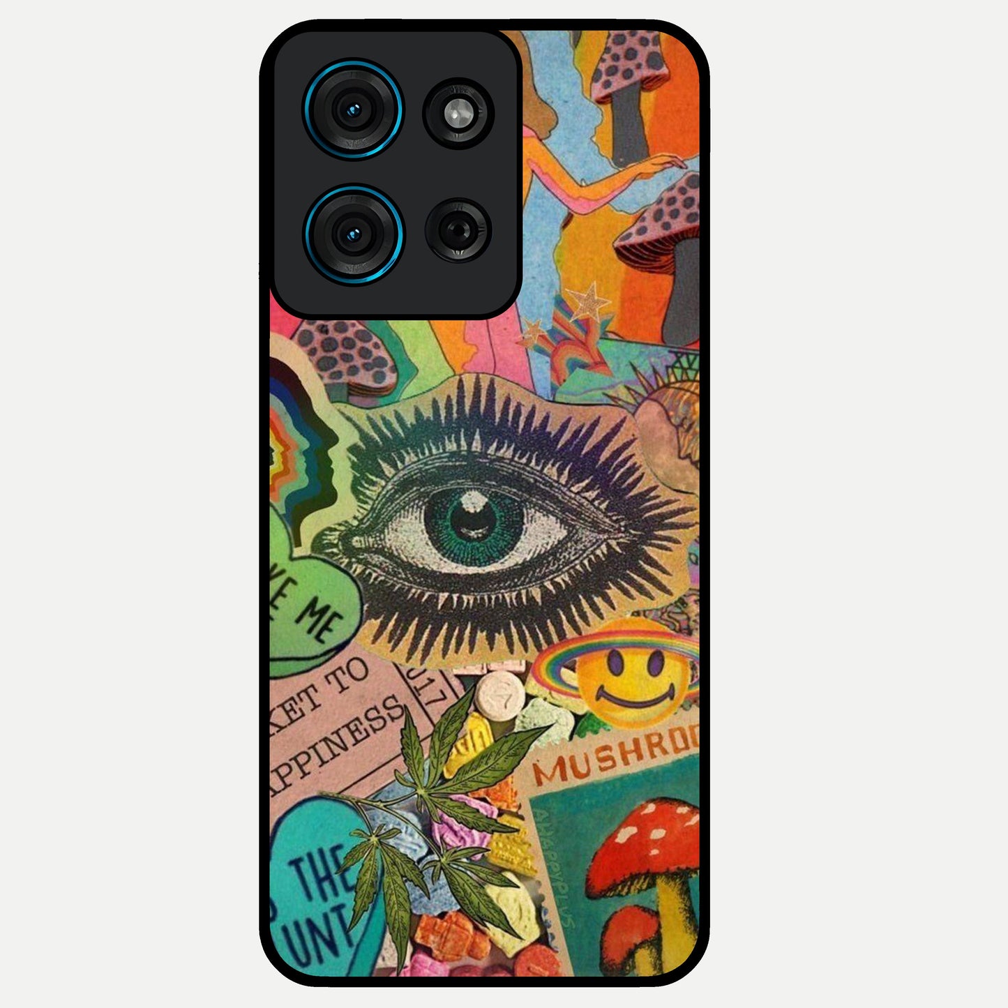 Mystic Eye Wonderland Glass Case showing flat back view with mystical eye themed artwork and glossy glass finish.