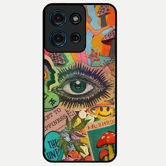 Mystic Eye Wonderland Glass Case showing flat back view with mystical eye themed artwork and glossy glass finish.