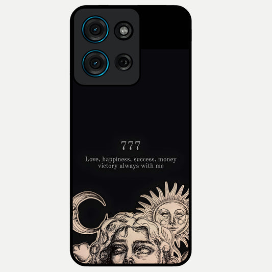 Mystic Victory Aura Glass Case showing flat back view with victory symbol artwork and glossy glass finish.