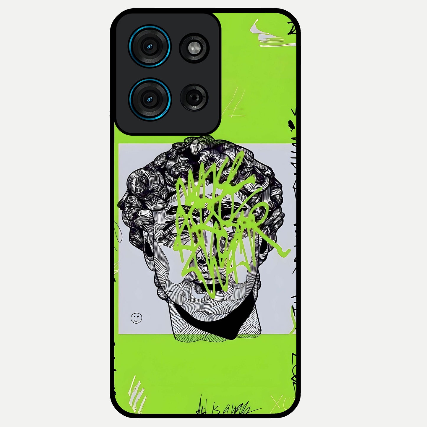 Neo Graffiti Rebellion Glass Case showing flat back view with vibrant graffiti artwork and glossy glass finish.