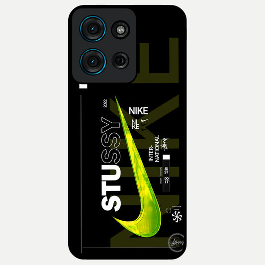 Neon Street Edition Glass Case showing flat back view with neon street style artwork and glossy glass finish.