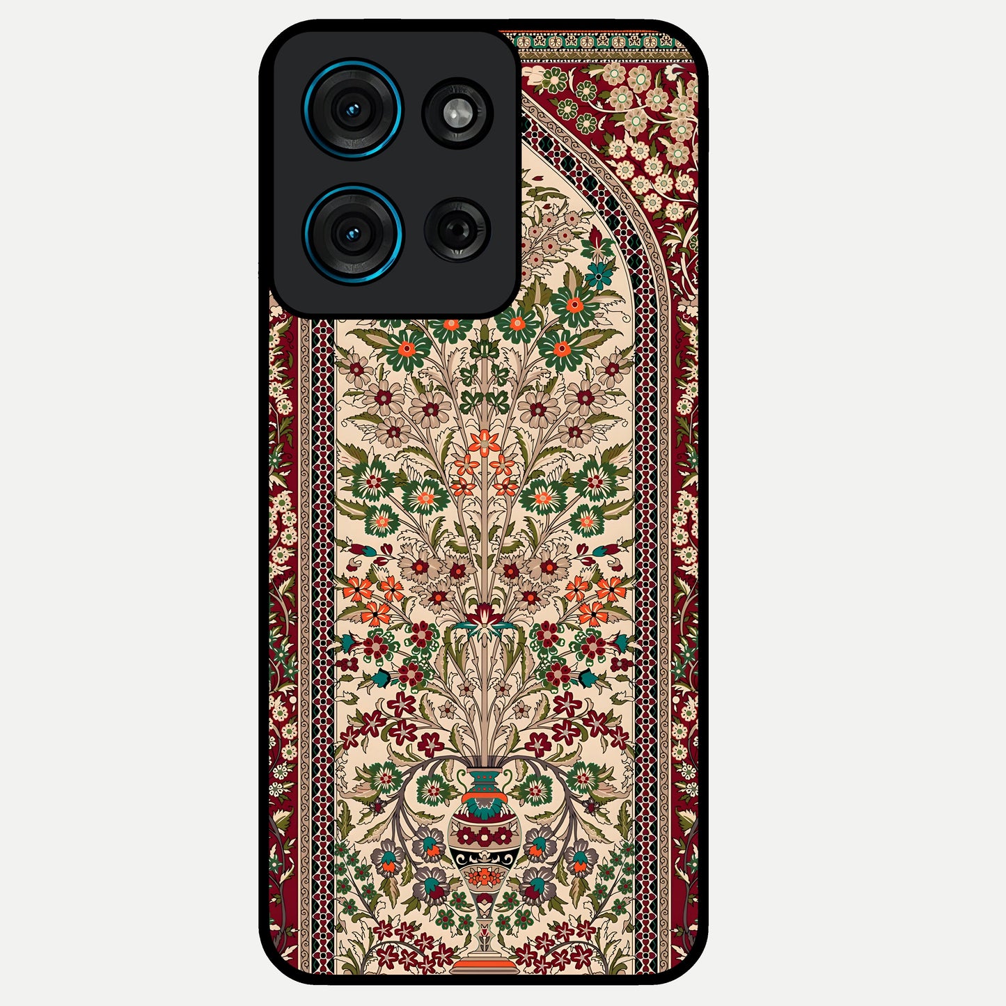 Persian Inspired Glass Case showing flat back view with ornate Persian style pattern artwork and glossy glass finish.