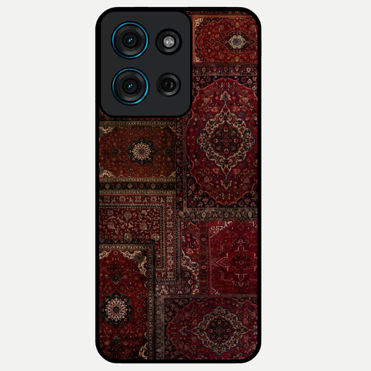 Persian Velvet Tale Glass Case showing flat back view with luxurious Persian velvet pattern artwork and glossy glass finish.